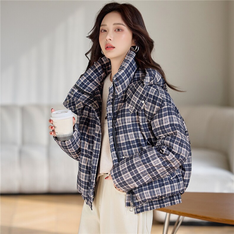 现货，2025冬季格子羽绒棉格子棉衣面包服,女装棉衣/棉服,利佳可人