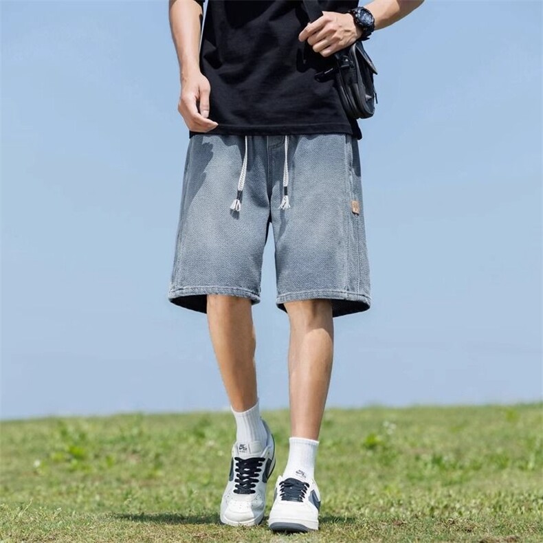 宽松直筒牛仔短裤男休闲百搭松紧中裤日系薄款夏季新款潮牌五分裤,男装牛仔裤,星座1210-1