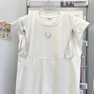 夏男背心工装拉链金属装饰宽松运动汗衫背心无袖坎肩T恤BX15 P48图片