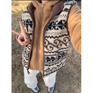 有货。。 摇粒绒背心费尔岛羊羔毛西部卷马甲男MJ001-P78图片
