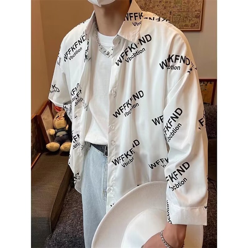 男春秋情侣宽松休闲衬衣C058P32图片
