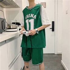 短袖T恤ins潮流夏季潮牌篮球服队服bf情侣球衣班服套装tz303-p36，男装休闲套装，星座1008-1