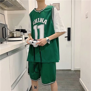 短袖T恤ins潮流夏季潮牌篮球服队服bf情侣球衣班服套装tz303-p36图片