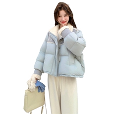 羊羔毛拼接短款羽绒服女2025年冬季新款小个子保暖减龄白鸭绒外套，女装羽绒服，2C032