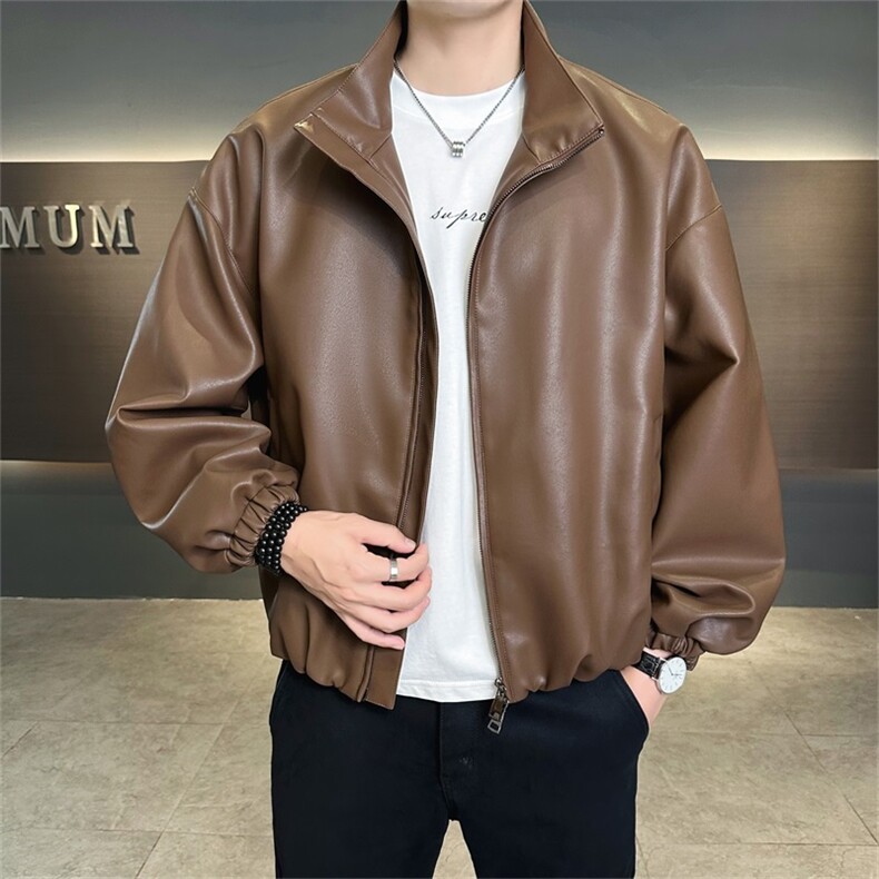 店主风 2025秋季新款时尚立领皮衣宽松夹克外套男PY183-P115控155图片