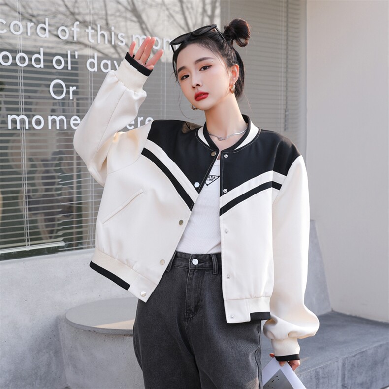 撞色拼接短款外套春装女2025年新款韩版冷淡系高级感休闲夹克上衣,女装短外套,天丽