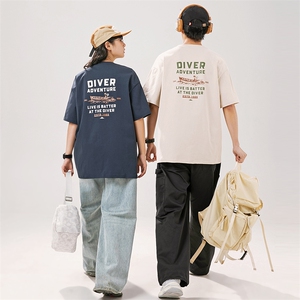 2025夏季新款男装日系潮牌纯棉印花圆领宽松短袖休闲T恤T906-F43图片