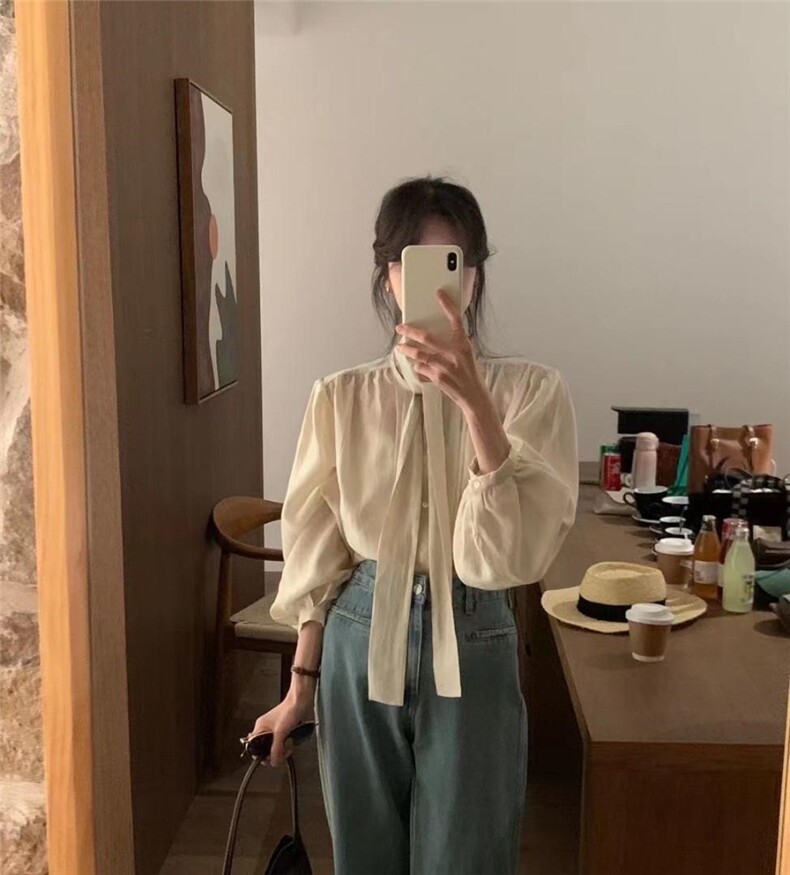 米，粉两色百搭飘带小衫，其它，欧妮卡蒂蔓