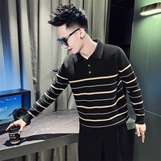 M93017-P68控98秋冬季POLO领毛衣男潮流条纹时尚POLO领毛针织衫，男装针织衫/毛衣，电商A368