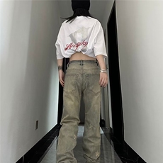美式高街黄泥牛仔裤男女秋冬潮牌水洗做旧直筒裤SG01P36，男装牛仔裤，星座1112-1