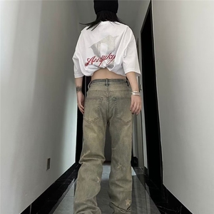 美式高街黄泥牛仔裤男女秋冬潮牌水洗做旧直筒裤SG01 P36图片