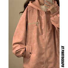 1假两件复古金属装饰大码M-5XL面层：PU皮夹克女JK77767P108，男装夹克，星座226-2