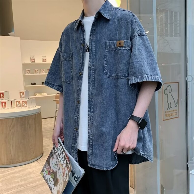 新款时尚都市港风潮牌衬衫流行男夏季宽松型气质潮流五分袖,男装衬衫,星座716-3