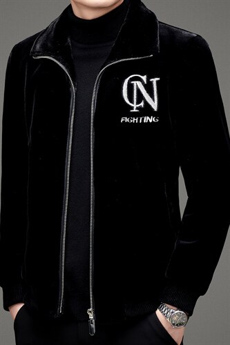 秋冬外套男士金貂绒夹克立领商务休闲刺绣外套男SNNJDR11813-P350图片