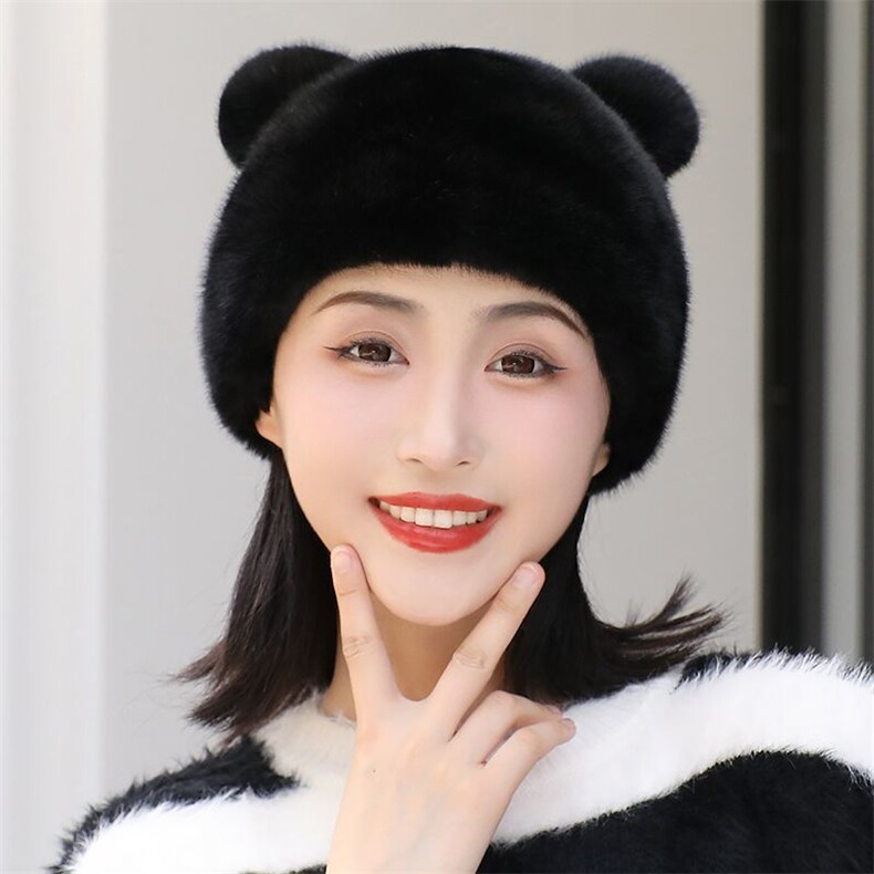 可爱立体耳朵时尚保暖仿貂毛帽子甜美百搭冬季必备，帽子，雪菲羊绒