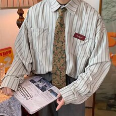 1506/Q3510/P37春秋季潮牌复古学院风条纹长袖衬衫男女宽松衬衣，男装衬衫，星座1506