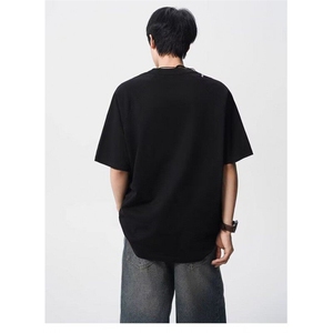 M588-P35短袖t恤男潮牌夏季宽松五分袖红潮流ins简约上衣图片