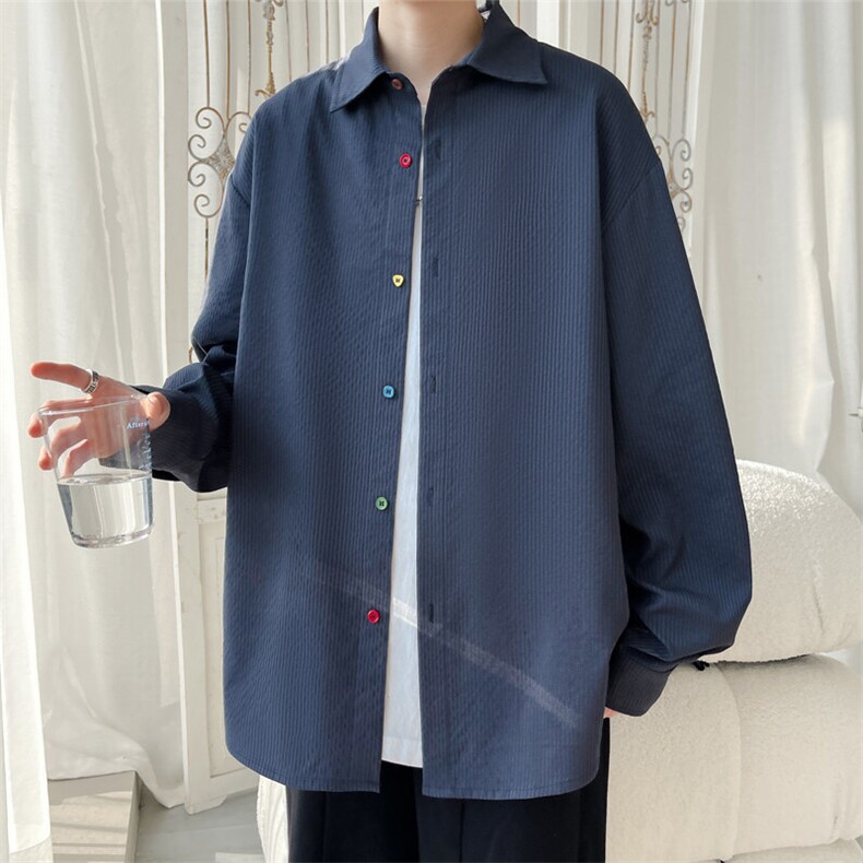 2025春季新款旋律风车大码条纹彩色扣子衬衫M-5XHC25102-特P35，男装衬衫，电商A022