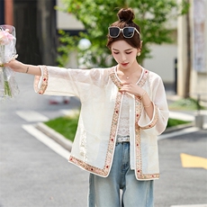 新中式国风外套女2025春夏新款独特漂亮超火减龄小香风薄款防晒衣，女装短外套，众宇琦