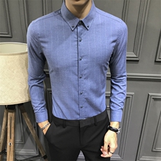 条纹衬衫翻领修身男衬衣上衣C607-P40，男装衬衫，星座1012