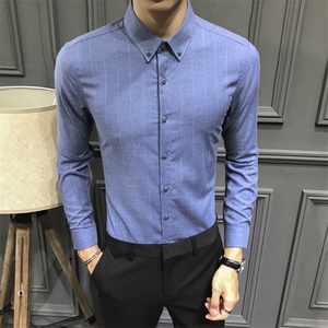 条纹衬衫翻领修身男衬衣上衣 C607-P40图片