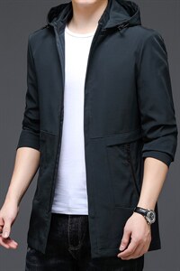 男士中长款连帽风衣秋季新款商务休闲时尚外套中年爸爸装上衣服图片
