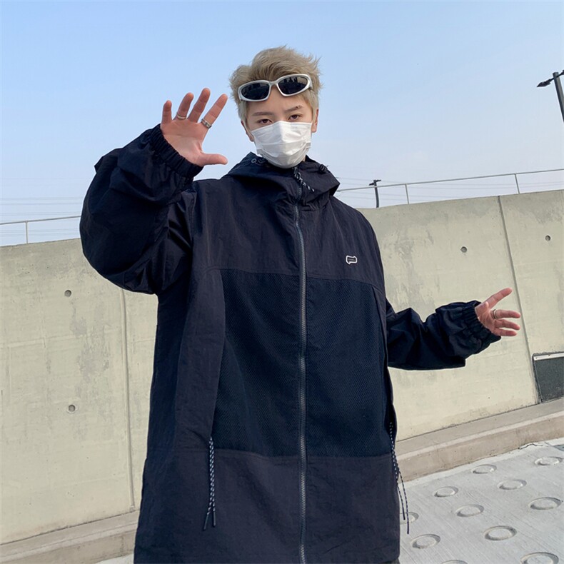 薄款冰丝褶皱防晒衣男夏季山系户外潮牌宽松连帽外套F0142-P46图片