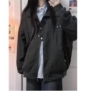 春秋美式复古飞行立领男女夹克纯色情侣棒球服底特律工装街头外套图片