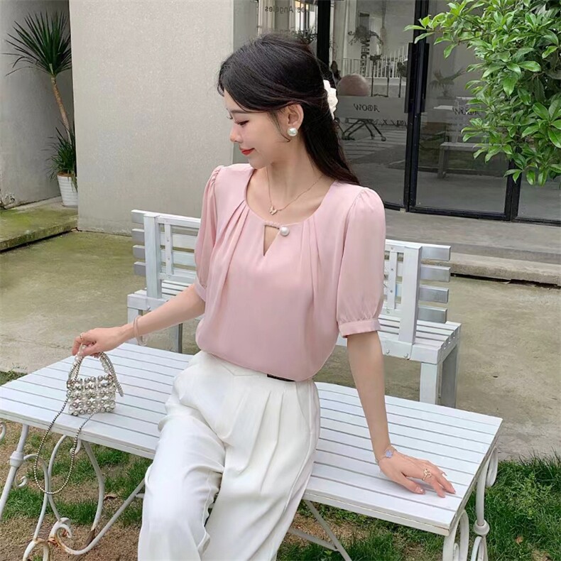 《现货新品》淑女气质简约T恤衬衫短袖,女装衬衫,曼琳思菲