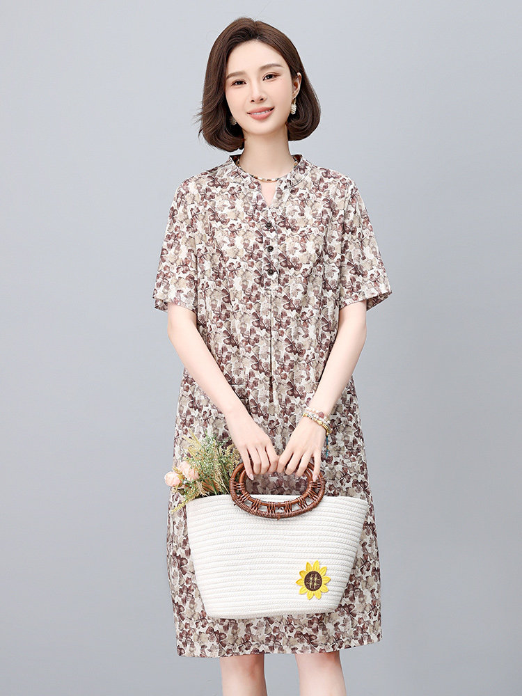 纯棉碎花连衣裙女夏2025新款中年妈妈宽松大码遮肚子显瘦减龄裙子,女装连衣裙,依恋蒂丝