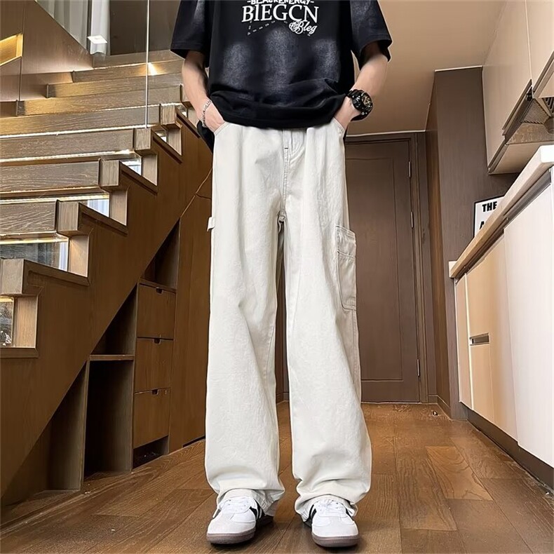 春秋日系宽松直筒工装裤多口袋百搭复古长裤垂感休闲裤图片
