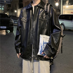 2024年春秋潮流宽松皮衣男机车服青年皮夹克PU皮外套-JK043-p60图片
