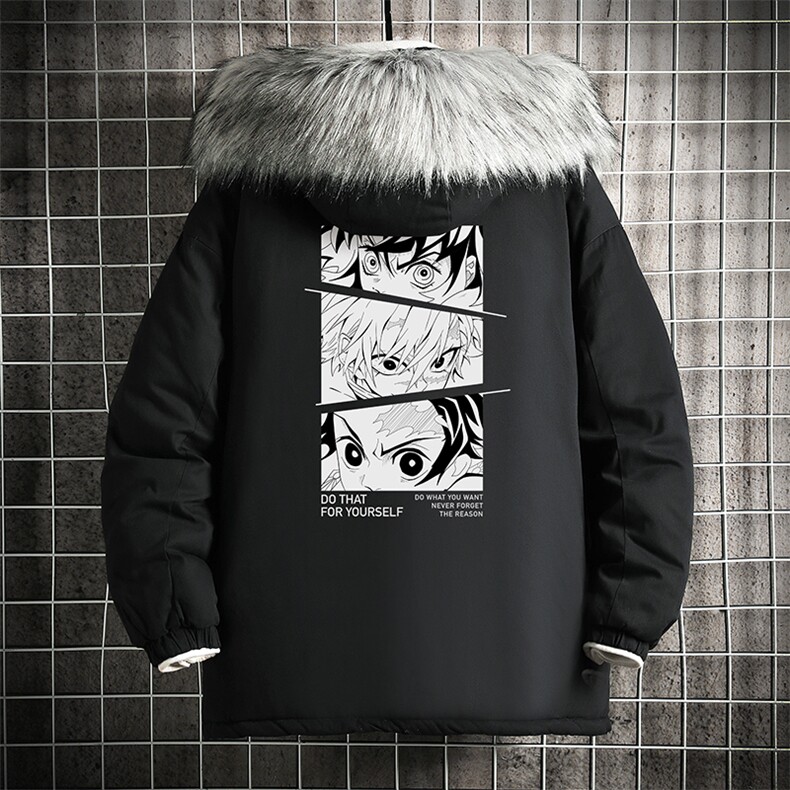 MM48176-P130 冬季大毛领棉衣男士大码加厚棉袄男棉服 网格图片