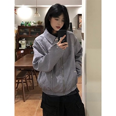 美式复古铆钉褶皱夹克女秋冬休闲帅气潮牌短款翻领外套，男装夹克，星座506A