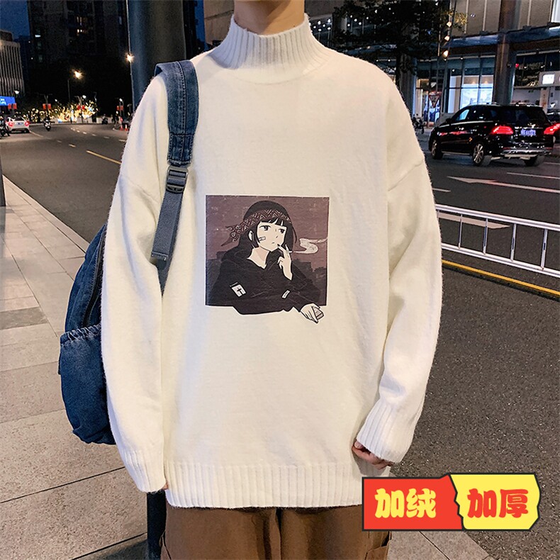 M18122-P45 半高领毛衣男士大码针织衫男毛线衣男线衫图片