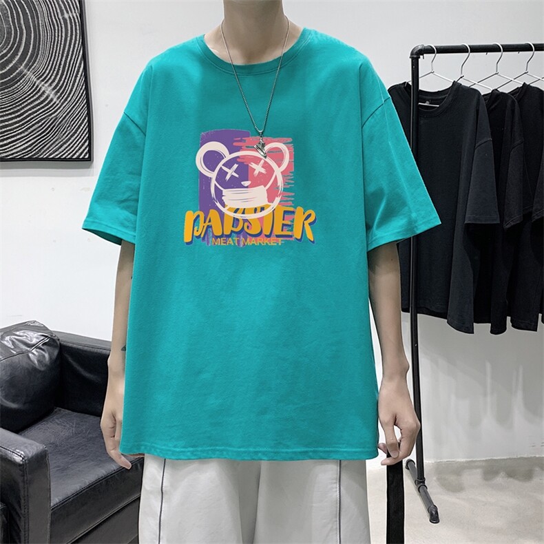 T1734P25夏季风男装印花短袖T恤男潮牌小熊印花青春休闲,男装T恤,星座510A-1