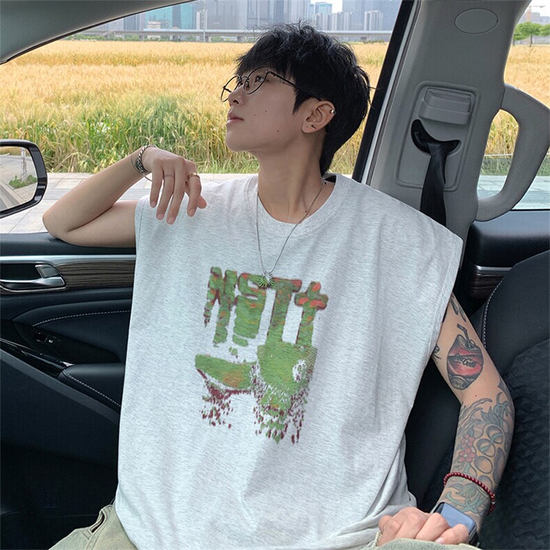 可48小时发货支持抖音得物来样二开240克重磅美式纯棉背心无袖t恤,男装T恤,电商A486