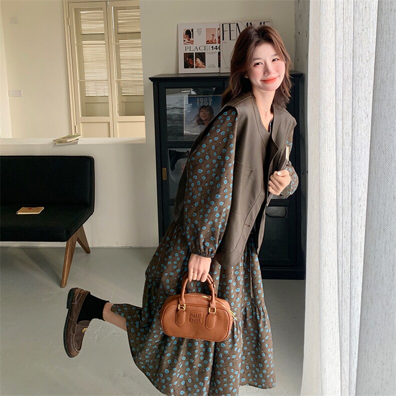 时尚印花连衣裙马甲套装女2026春秋两件套A505P175K248,女装套装/套裙,2C268