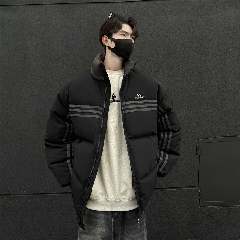 冬装新品美式条纹织带棉服刺绣logo棉衣休闲外套男G1100P118,男装棉衣,电商A339