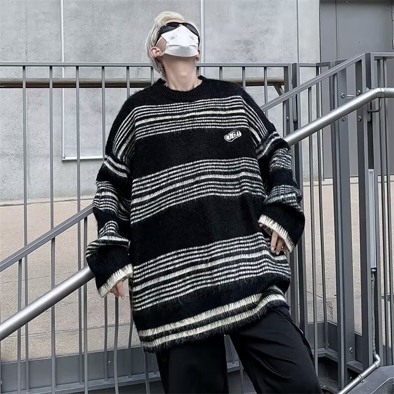 美式复古撞色条纹毛衣秋冬新款街头潮牌男M5571P55,男装针织衫/毛衣,星座1116-2