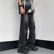 2023美式ins高街暗黑小众破洞牛仔裤313A-1-NZ031-P55控68，男装牛仔裤，星座808A-1