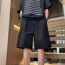 军绿色工装短裤男士夏季日系cityboy纯棉休闲裤阔腿直筒古着裤子，男装牛仔裤，星座601-2