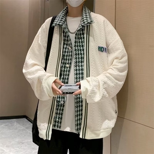 假两件外套男港风bf拼接开衫夹克秋冬季休闲宽松情侣上衣9345-p60图片