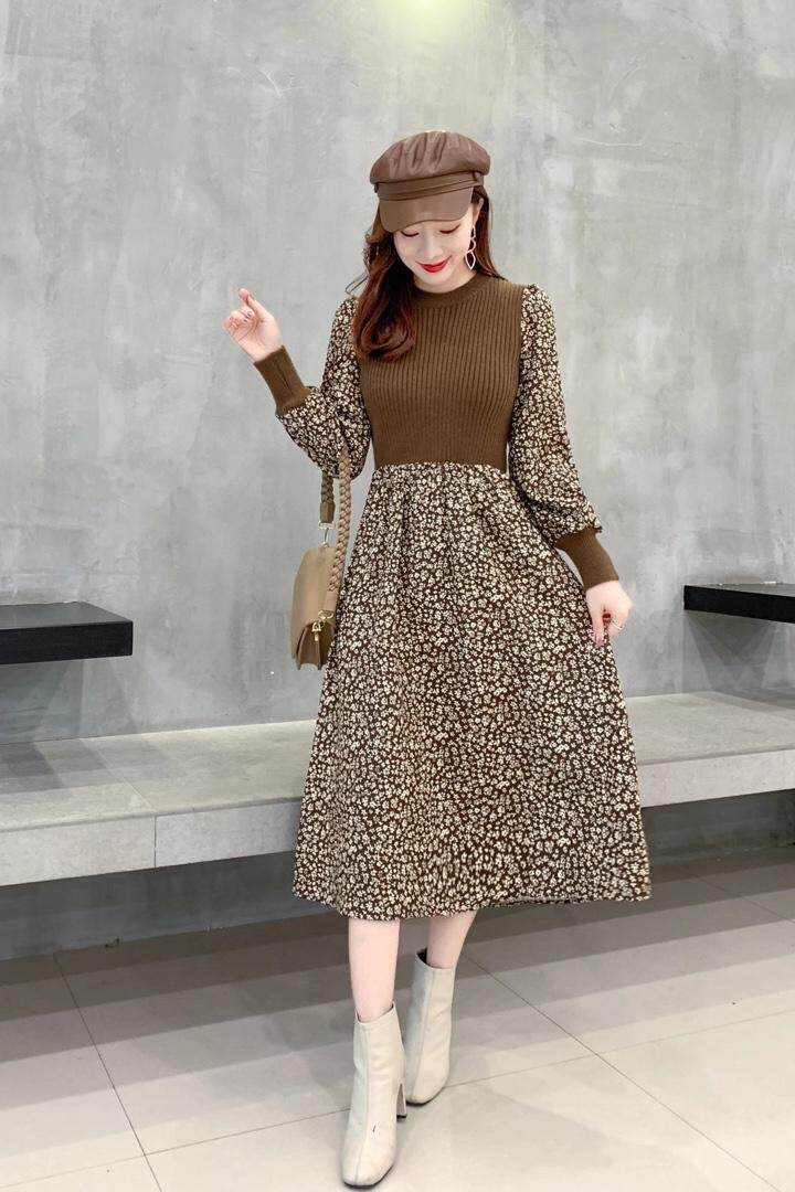 拼接针织连衣裙，女装连衣裙，琳涵衣秀