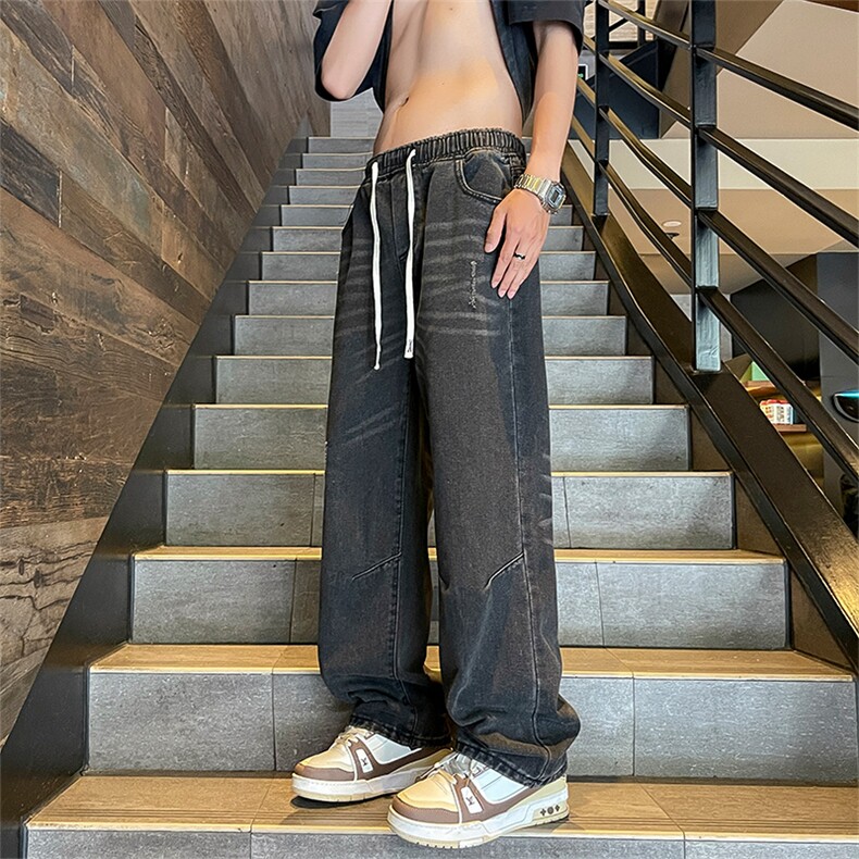 高品质美式复古做旧水洗微喇叭显瘦牛仔裤A438特P50,男装牛仔裤,电商A309