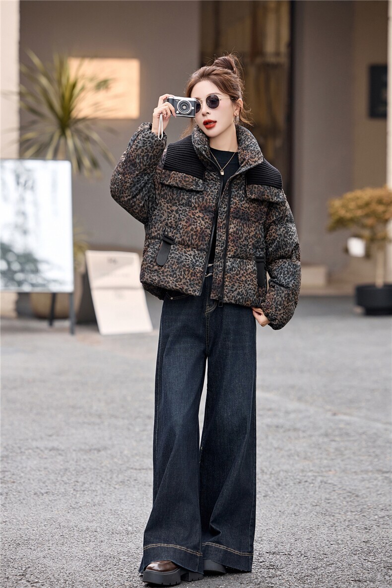 冬季新款女装2025年时尚气质优雅大方加厚棉服豹纹外套,女装棉衣/棉服,涵墨