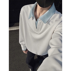 特批P36无差价2025假两件翻领卫衣男潮流亨利领宽松港风上衣W5029，男装卫衣，电商A001-1