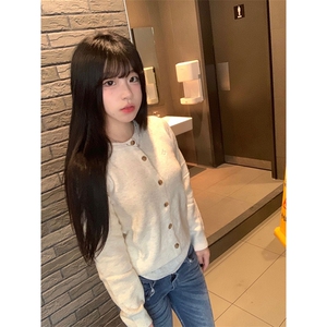 重磅秋冬男女北极绒开衫毛衣美式复古休闲慵懒风单排扣针织衫外套图片