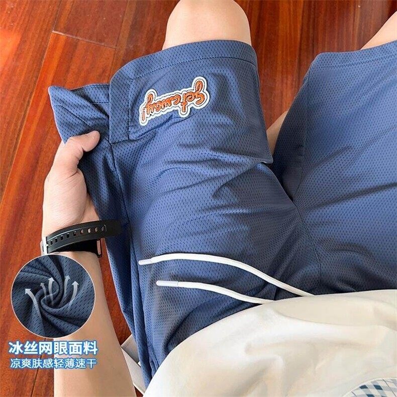 特批P29无差价夏季字母刺绣透气网眼宽松直筒百搭短裤男DK5814图片