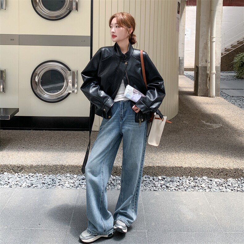 黑色机车风立领PU皮衣外套女2025秋季新款美式复古时髦显瘦夹克潮,女装短外套,2C095